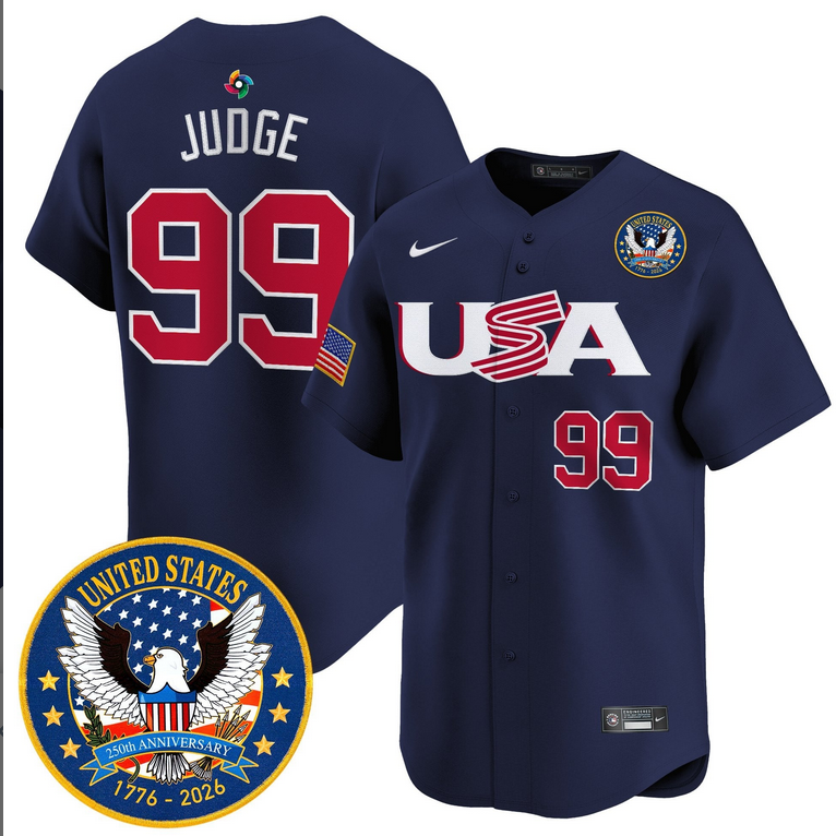 Men Team USA World Baseball Classic 250th Anniversary #99 Judge Navy blue 2026 Roster Patch Vapor Jersey